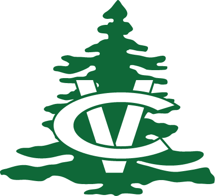 Green Camp Cedar Valley Tree with a CV superimposed on top of each other on top of the tree