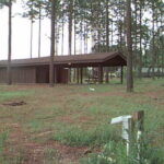 Photo of the family camp bathhouse and pavilion